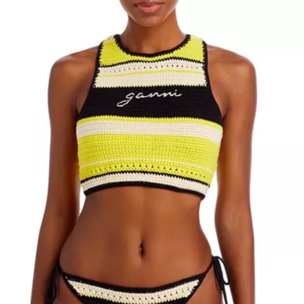 GANNI Crochet Racerback Top - Golden Kiwi NWOT